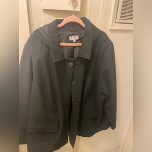 Plus size women’s pea coat with hood.